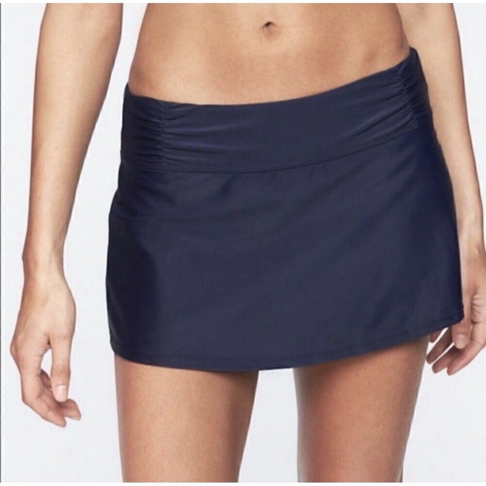 NEW Athleta High Neck Bra Cup Loop Tankini Top 40D/DD Navy Blue Skirt Swimsuit - Picture 3 of 16